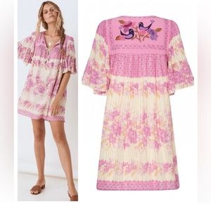Spell & The Gypsy Coco Lei Tunic Dress Flutter Sleeve Pink Size Small NWT